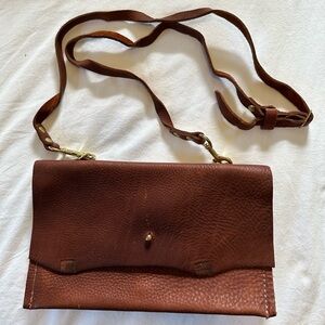 Genuine, handmade cognac leather cross body purse